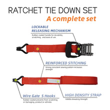 Load image into Gallery viewer, 1.5"x15' Ratchet Straps 5,000 LBS (2-Packs)