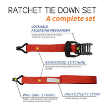 Load image into Gallery viewer, 1.5&quot;x15&#39; Ratchet Straps 5,000 LBS (2-Packs)