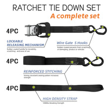 Load image into Gallery viewer, 1.5&quot; x 15&#39; Ratchet Straps 3,000 LBS (4-Packs)