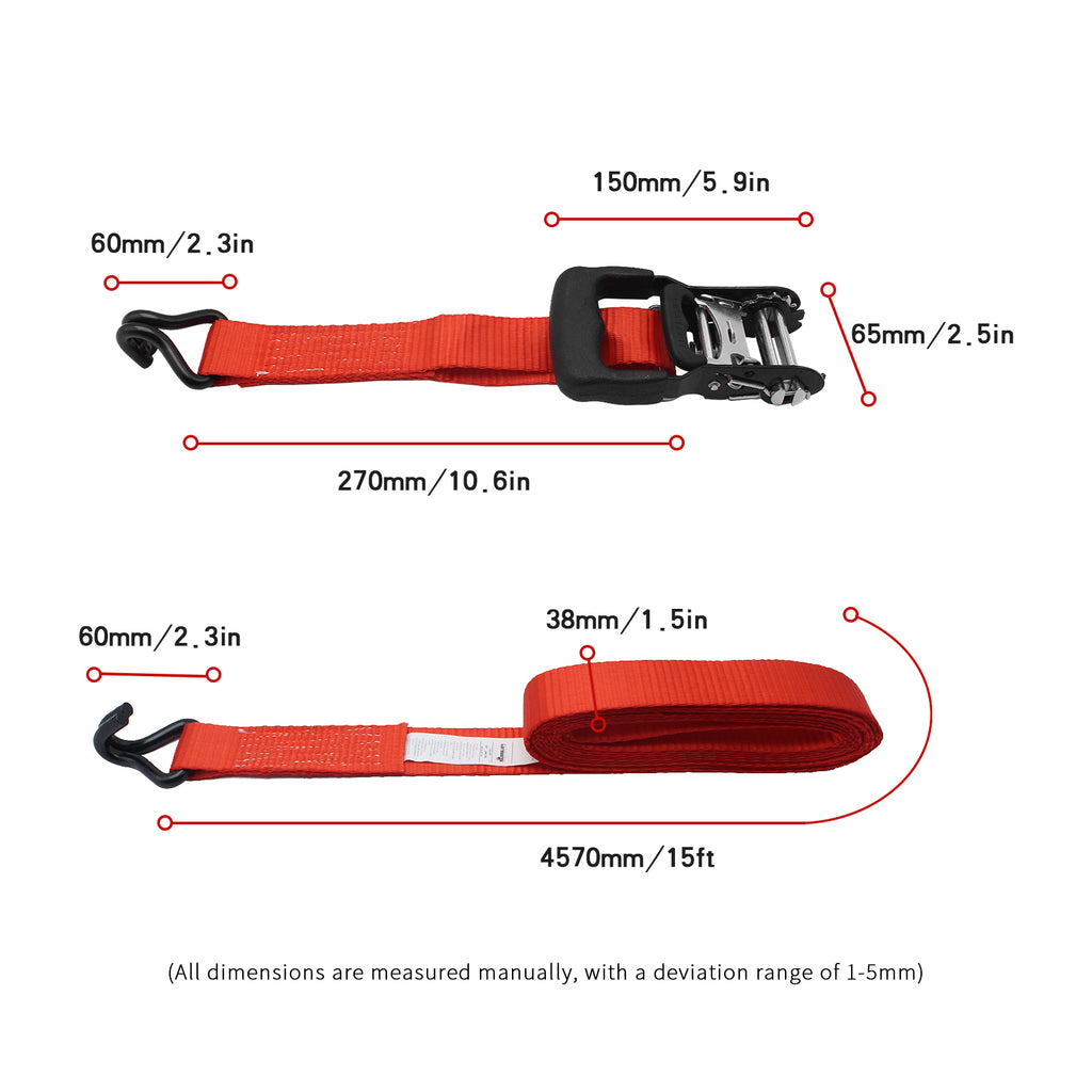 1.5"x15' Ratchet Straps 5,000 LBS (2-Packs)