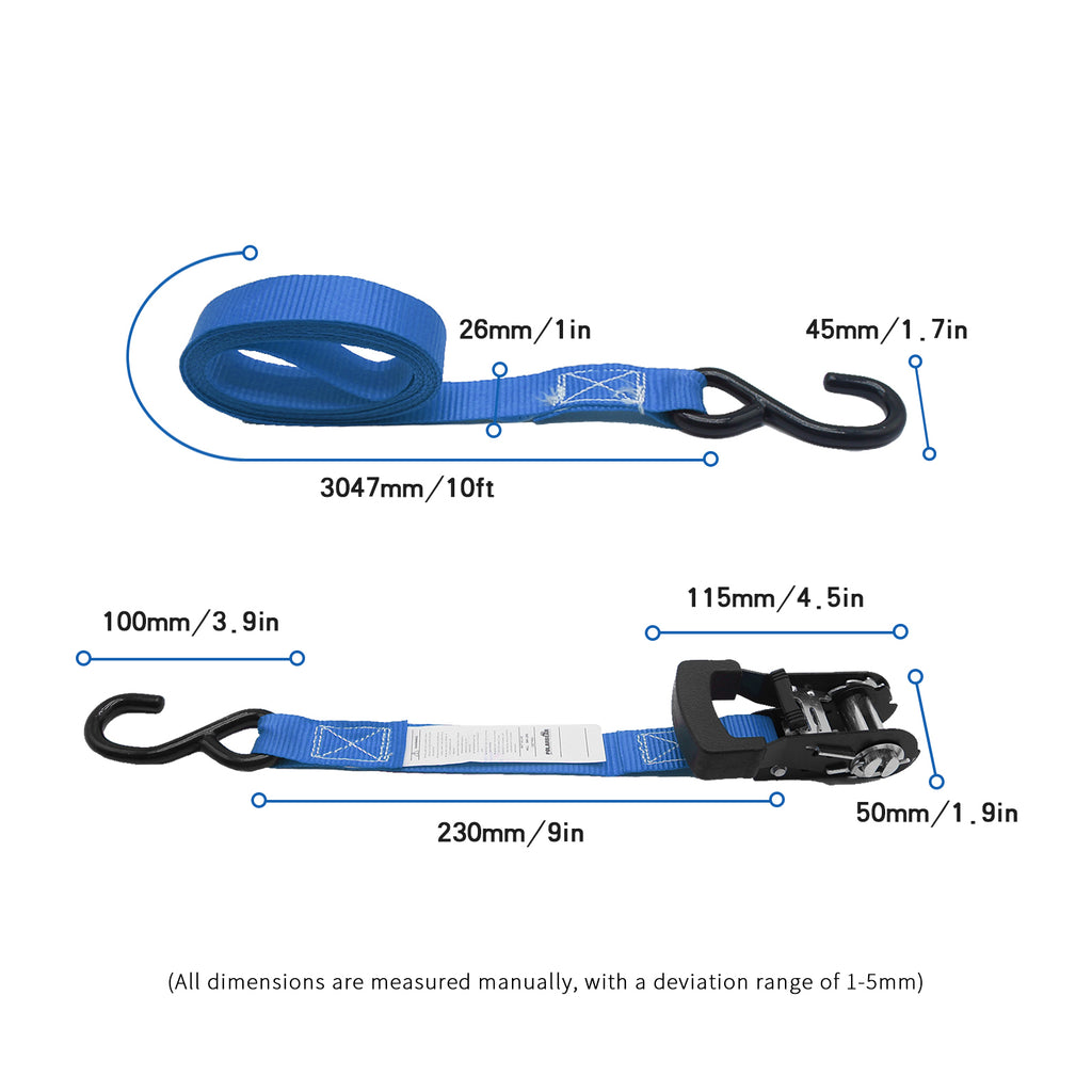 1"x10' Ratchet Straps 1,500 LBS (4-Packs)